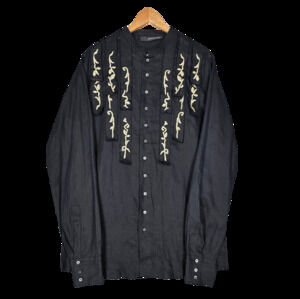 ANDREW MACKENZIE RARE ITALIAN‑MADE EMBROIDERED BUTTON‑UP SHIRT – SIZE 52 – BLACK